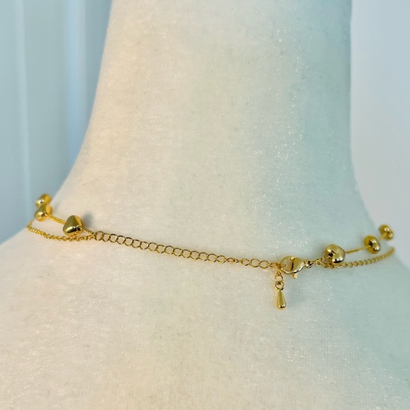 NWOT Double Strand Gold-tone Hearts and Rhinestones Chain-link Necklace - 15” - Picture 4 of 5